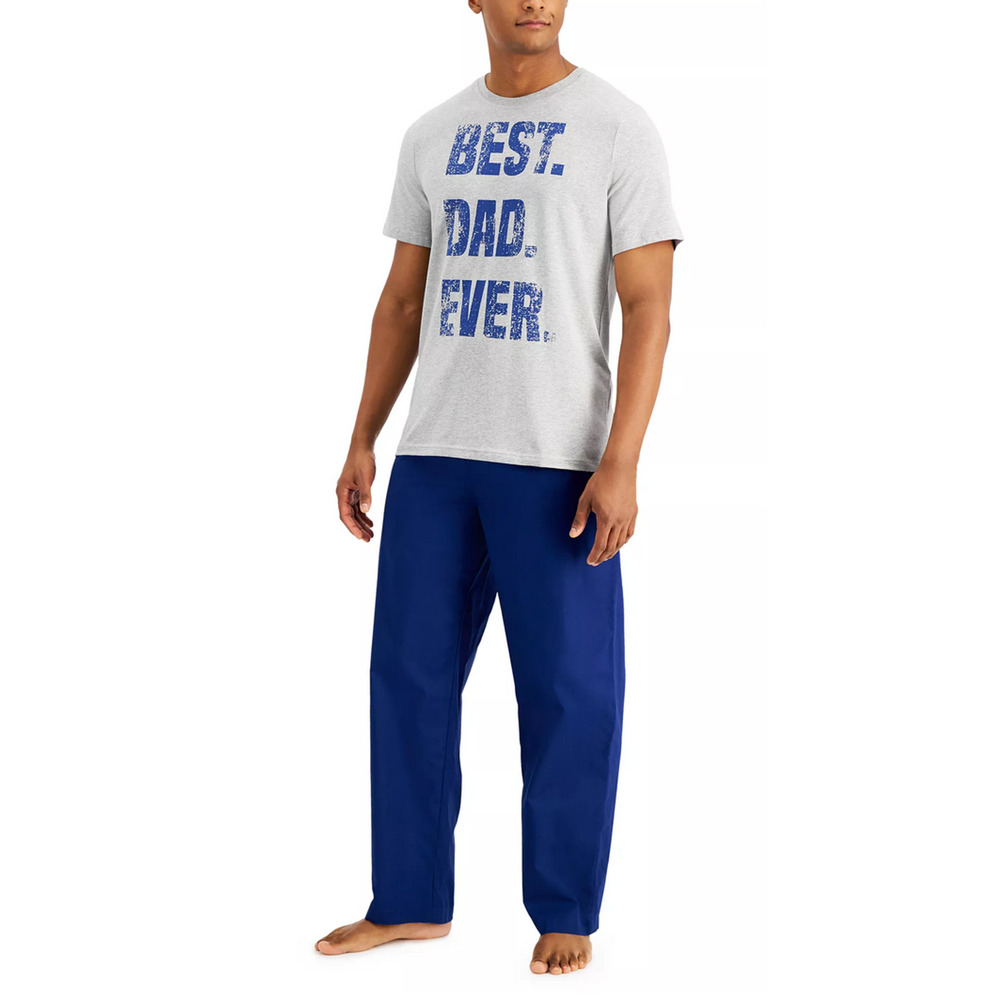 Club Room Men Best Dad Graphic Nightwear Pajama Set Grey/Blue Size M